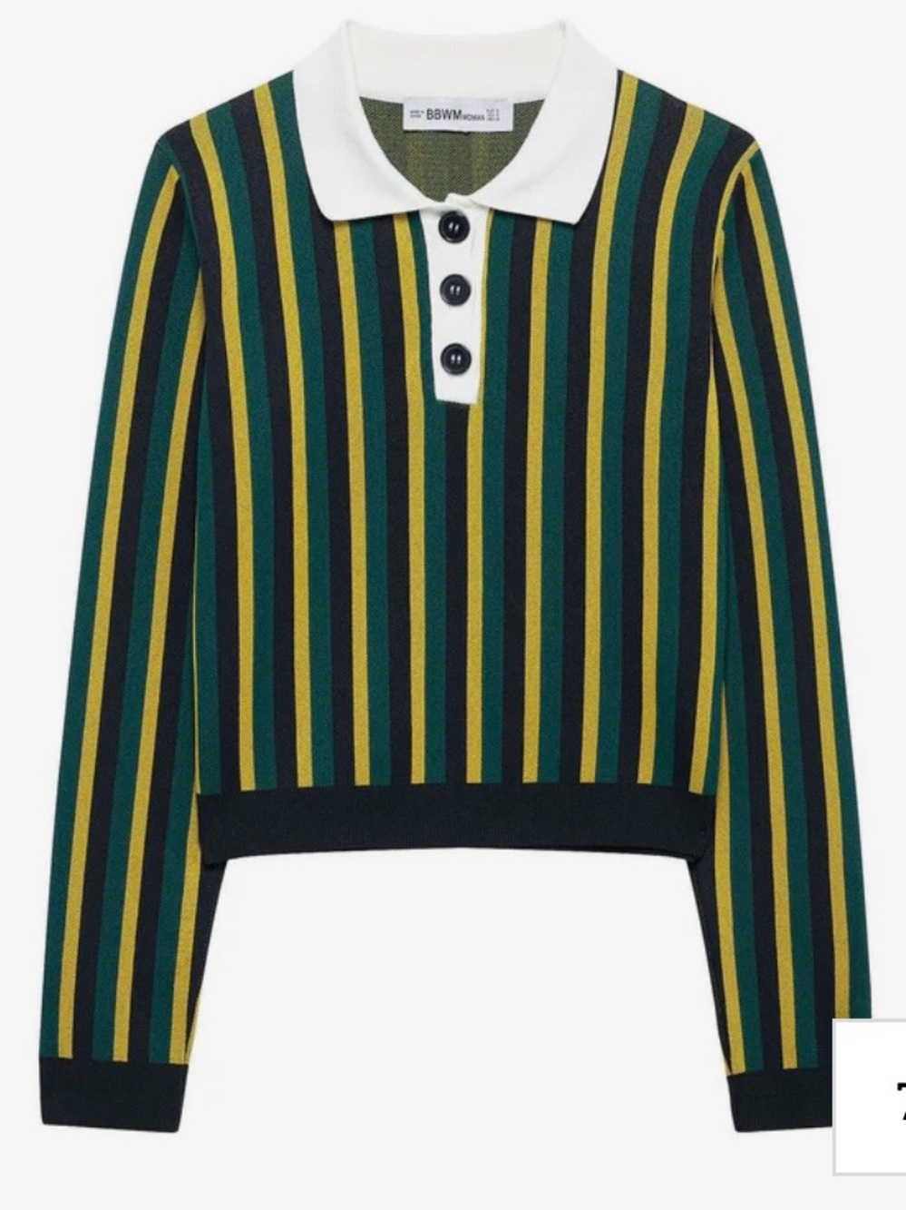 Like New Zara Striped Green & Yellow Polo-Detail Top